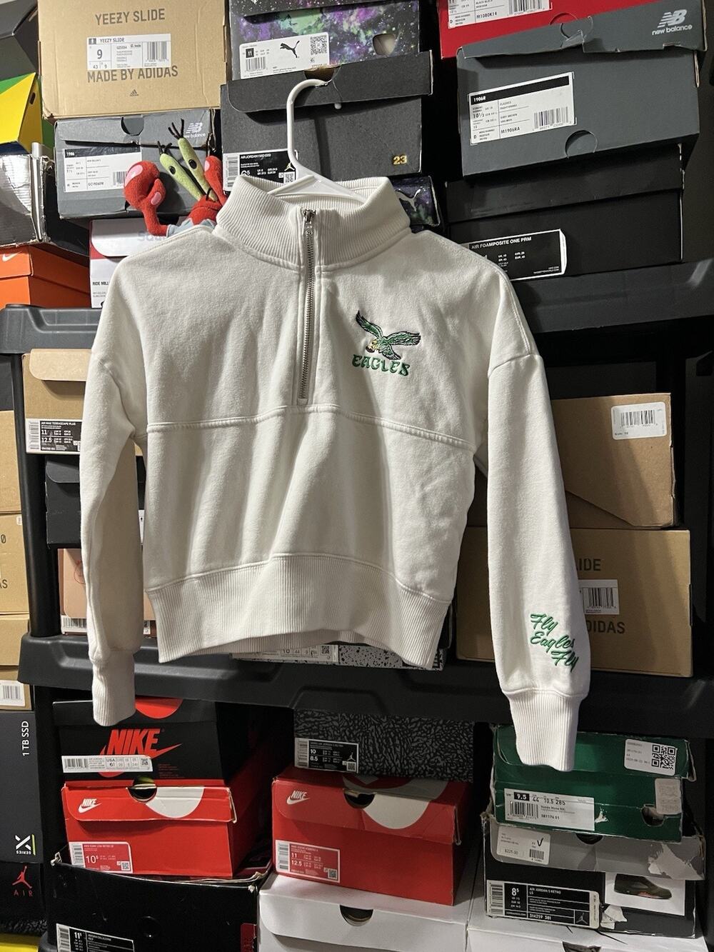 Size Youth M (9-10yo)- Philadelphia Eagles Quarter Zip Hoodie Kelly Green